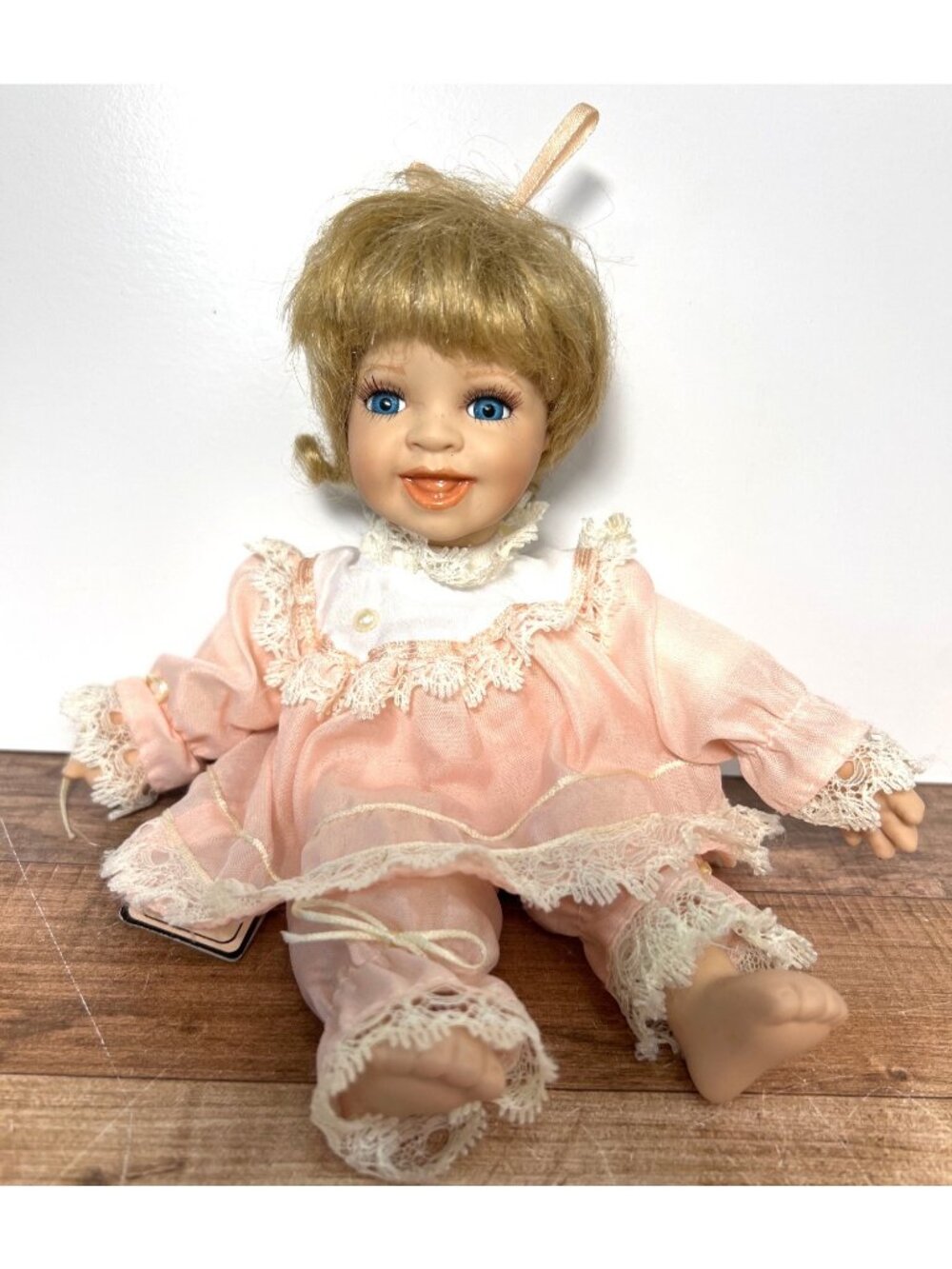 Fritzs Basket Babies Patty Doll By Gustave Wolff Blonde Hair Pink Dress 2000